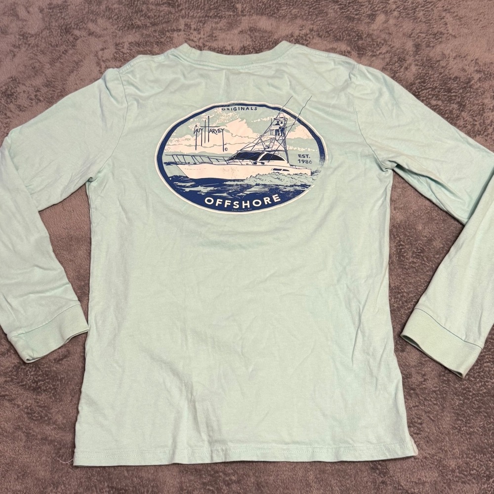 Guy Harvey Offshore Fishing Boat Long‎ Sleeve T-Shirt Size S